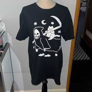 Grim Reaper Loves Cats T-Shirt By Obinsun size Large